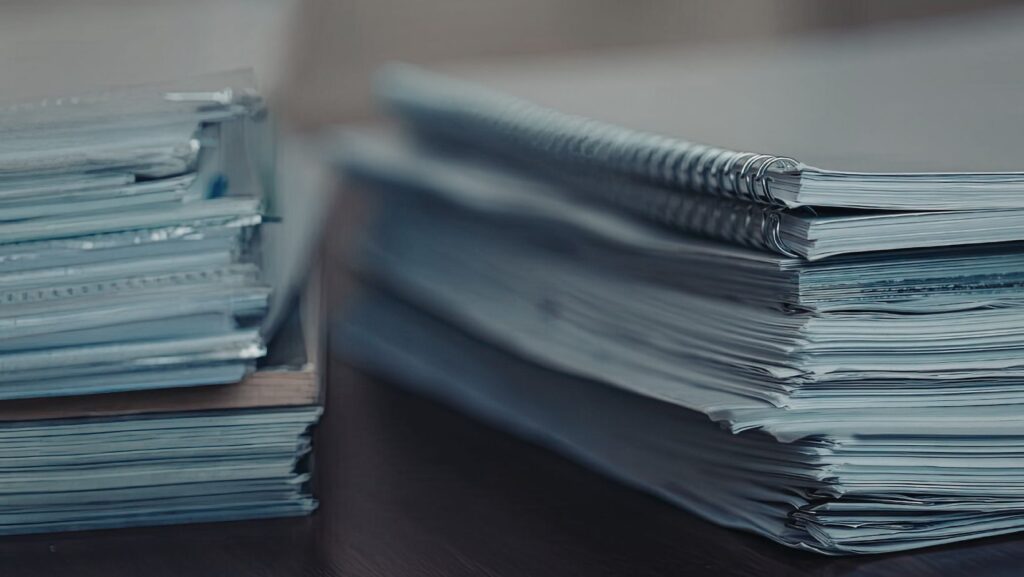 Notebook and papers representing scientific research